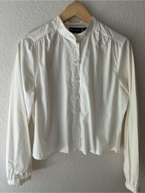 Sunday Letters | Denim & Co. Ivory Stand Collar Blouse | Minimalist Cotton Top
